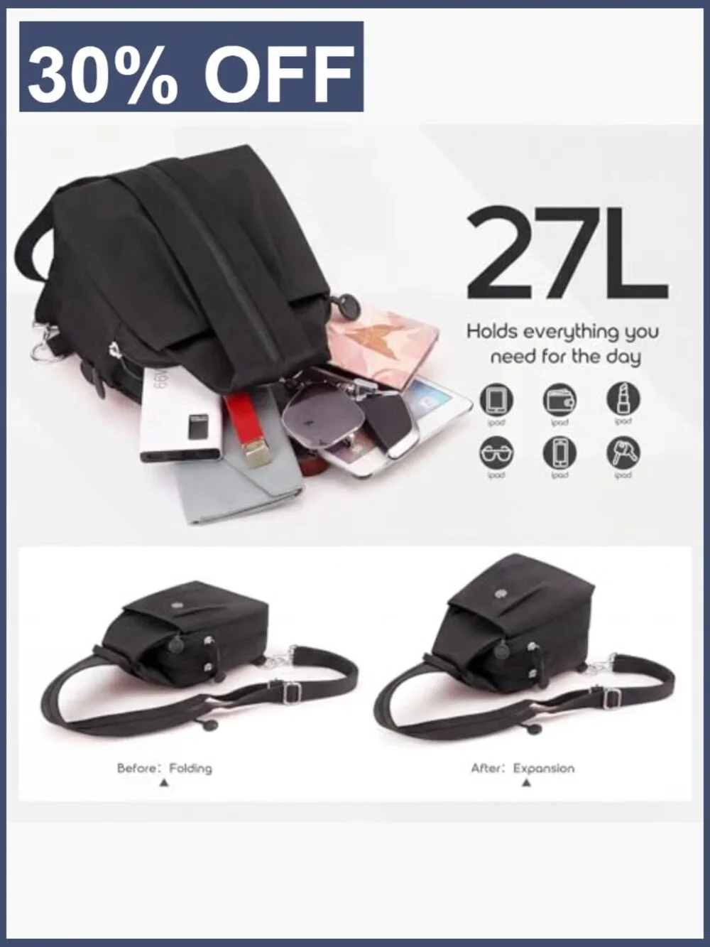 3-in-1 Convertible Anti-Theft Crossbody Sling Backpack for Women Nylon Travel